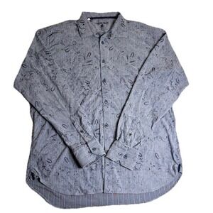 Luchiano Visconti Shirt Mens 2XL Long Sleeve Button Blue Paisley Black Striped